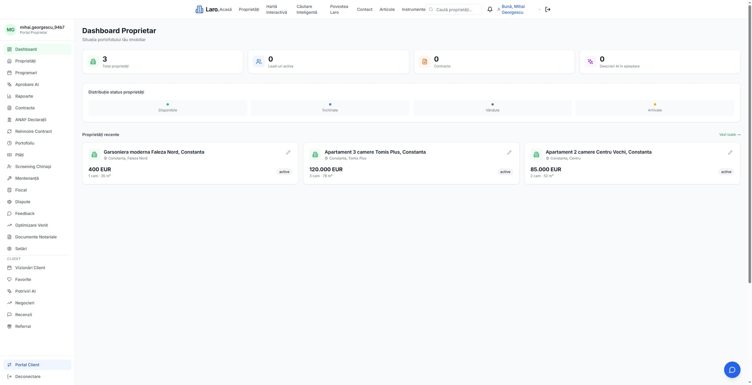 Dashboard proprietar Laro